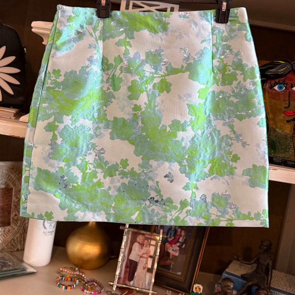 Abbey Glass Jessica Skirt Green Abstract Brocade sz XL - Picture 6 of 6